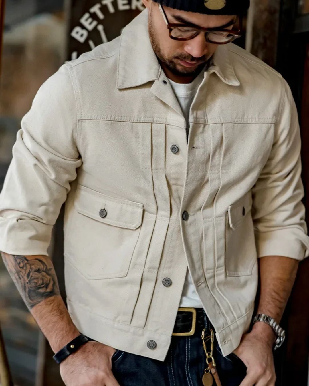 Carolme Dante Denim Jacket Beige / S Man Jackets