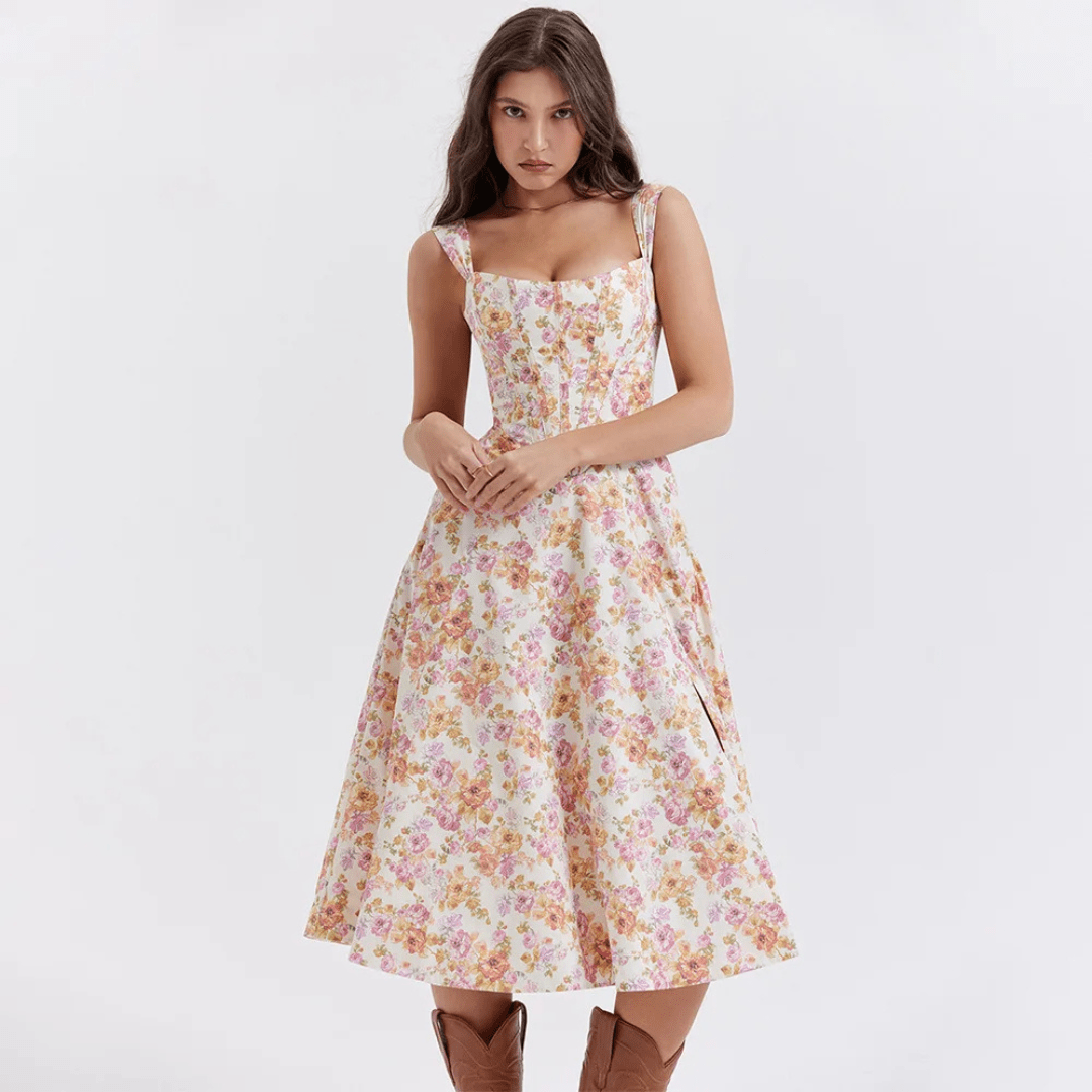 Carolme Floral Whimsy Midi Dress Pink / XS