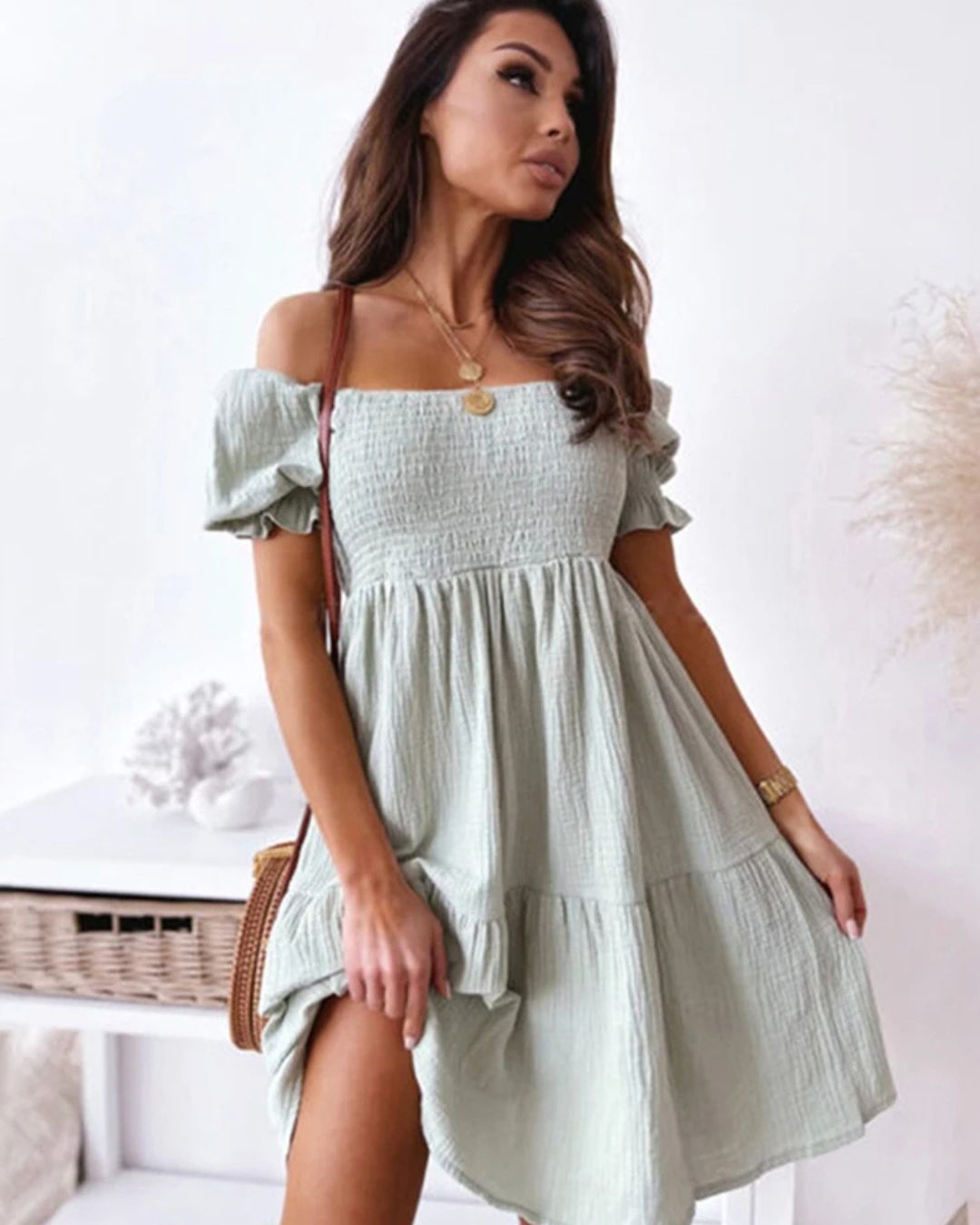 Carolme Valencia Loose Dress Light Green / S woman summer dress